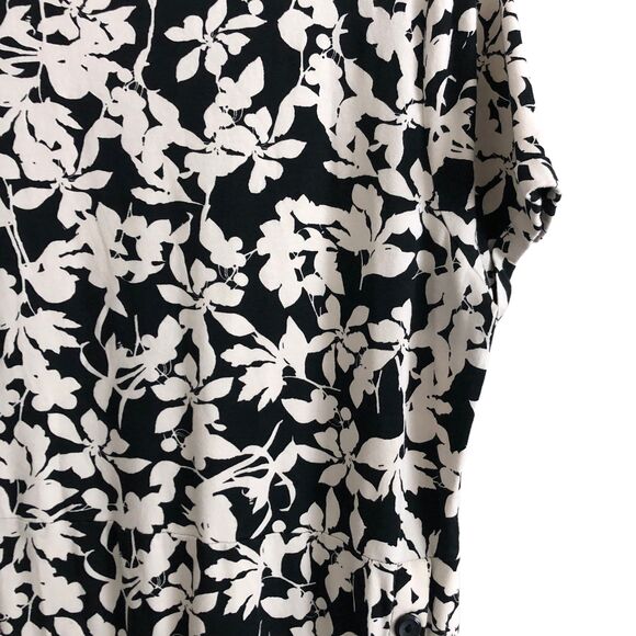 J. Jill Women's Dress Size L Floral Black White Short Sleeve Stretch - Picture 5 of 11
